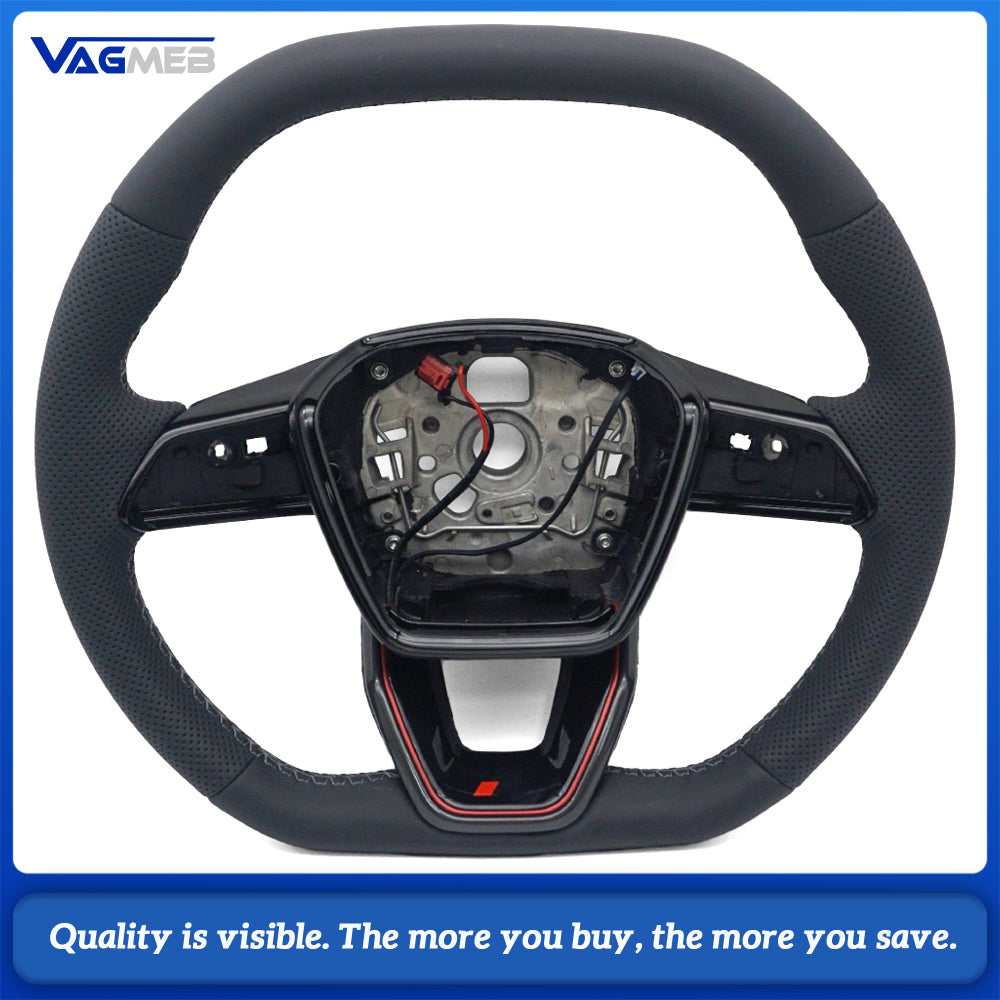 Sport Heated Steering Wheel Half‑Perforated Leather Dark‑Grey Stitching For Audi A6 C8, No Buttons No Shift Paddles