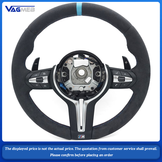 Leather black wire steering wheel with wathet 12 o'clock emblem For BMW M M3 M5 F10 F11 F13 F15 F20 F21 F22 F25 F01 F02 F03 F30 F31