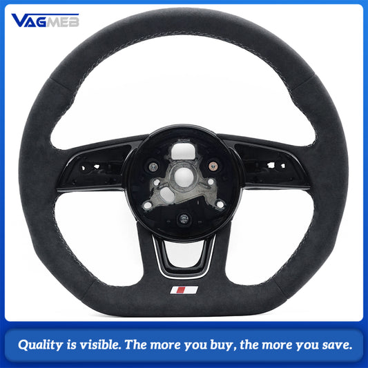 For Audi  A4 B9 Car Accessories Half Perforated Leather Steering Wheel white Stitch
