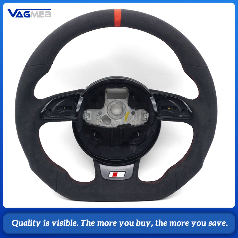 Suitable for Audi A3, A4 B8, A5, flat-bottom steering wheel, suede steering wheel, red style
