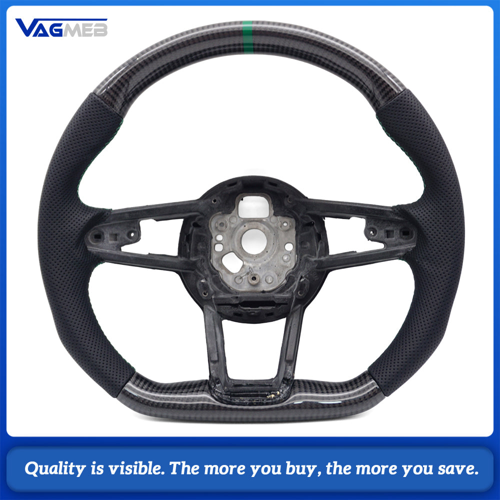 Carbon Fiber Steering Wheel For Audi R8 TT TTS TTRS 2016-2023 Perforated Leather Car Steering Wheel D-shape Flat Bottom