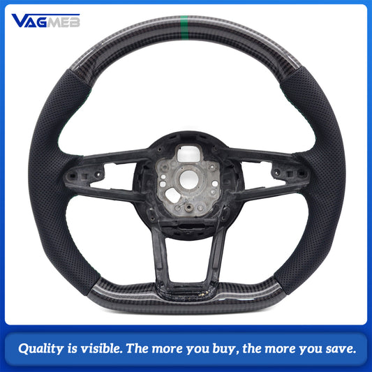 Carbon Fiber Steering Wheel For Audi R8 TT TTS TTRS 2016-2023 Perforated Leather Car Steering Wheel D-shape Flat Bottom