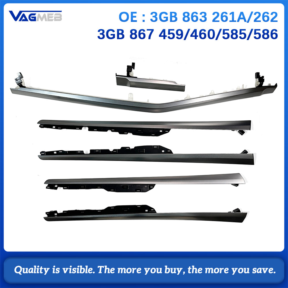 For VW Passat B8 Metallic Silver Mesh Dash Long & Short Molding + 4 Door Panel Decor Trim Kit 3GB 867 459/460/585/586   3GB 863 261A/262A