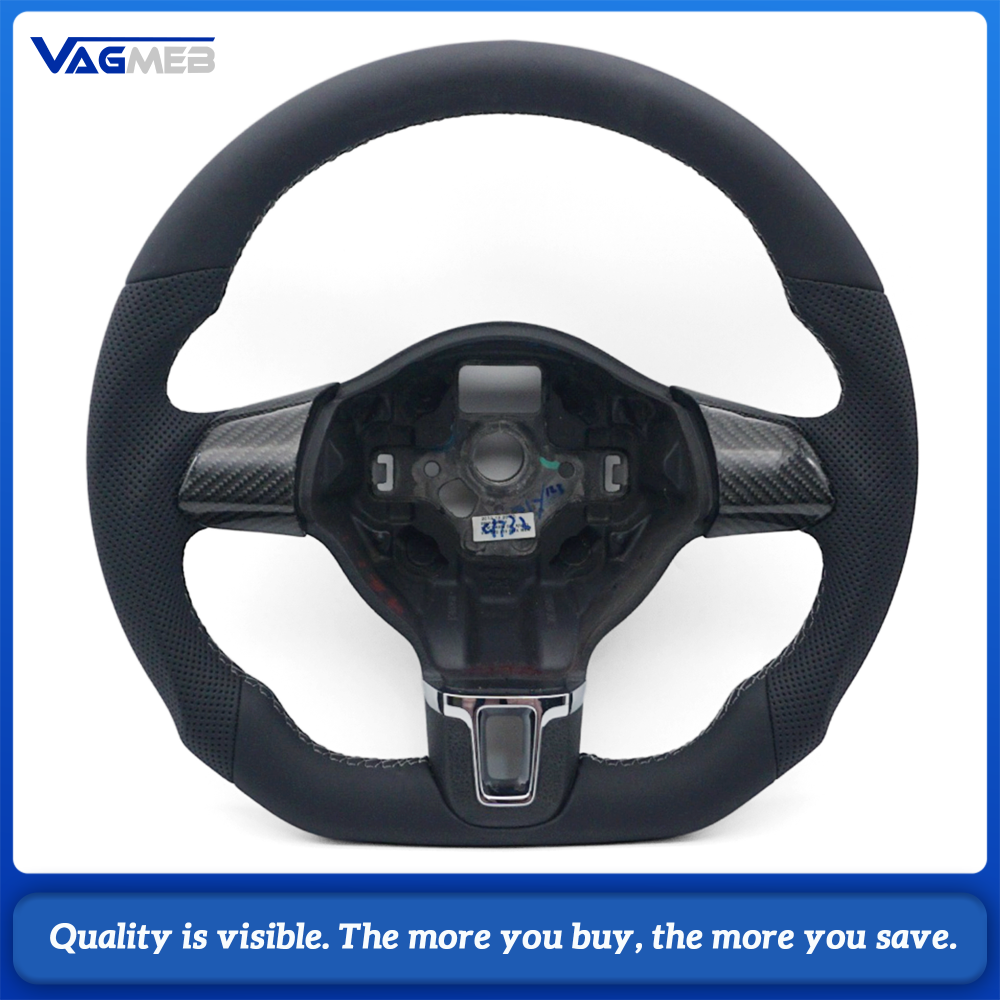 Car Carbon Fiber Half Perforated Steering Wheel Gray Stitching Racing Steering Wheel Replacement For Volkswagen Golf 6 MK6