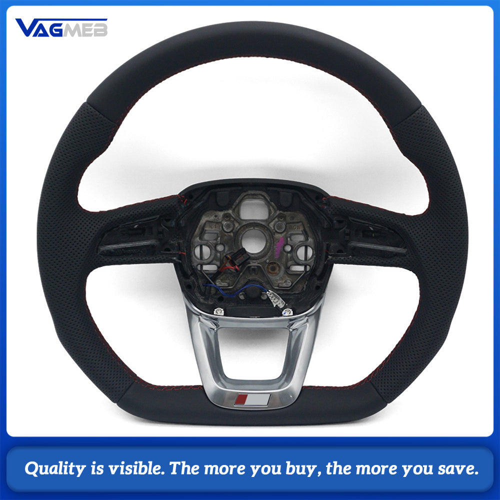 S Line Flat Bottom Steering Wheel For Audi Q3 Half Perforated Leather Red Contrast Stitch Steering Wheel Heating Function Sport Wheel