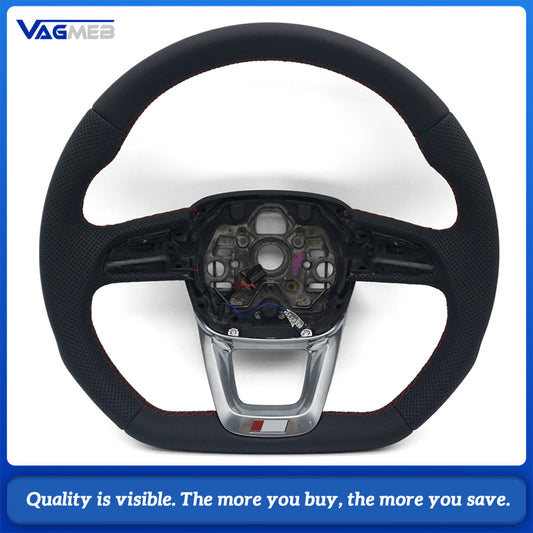 S Line Flat Bottom Steering Wheel For Audi Q3 Half Perforated Leather Red Contrast Stitch Steering Wheel Heating Function Sport Wheel