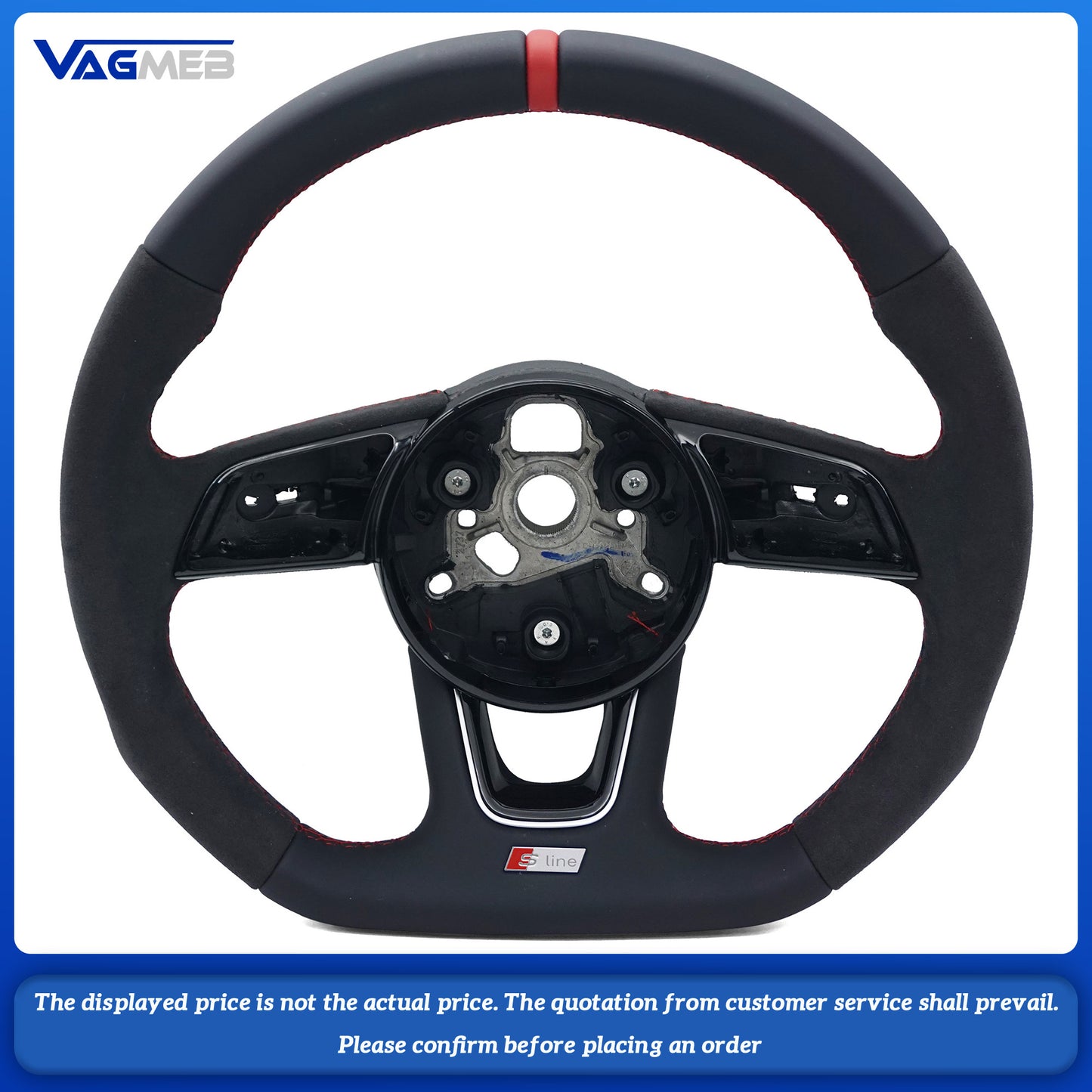 For Audi Sline LOGO A4B9, semi-suede, red line, red skin, straightened label, no buttons, no paddles