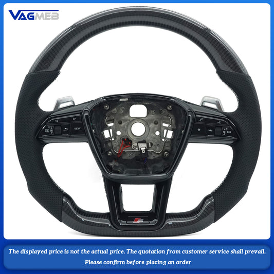 For Audi A6 C8 carbon fiber genuine leather gray stitching multifunctional steering wheel with heating, Car Accessories