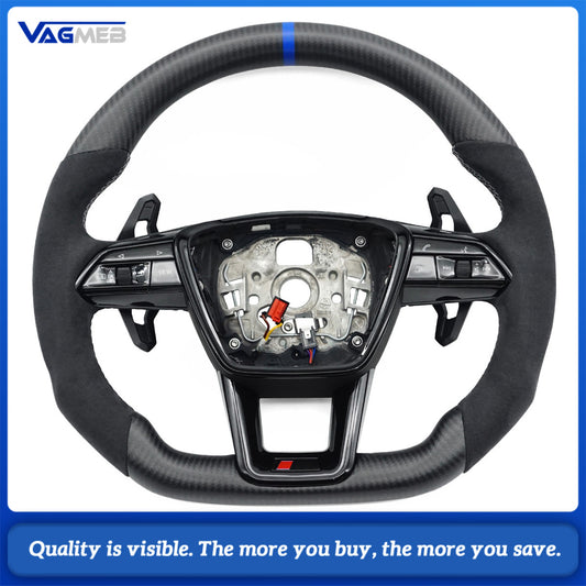 For Audi A6 C8 S6 RS6 Matte Carbon Fiber Semi Perforated Sports With heating function Steering Wheel Upgrade