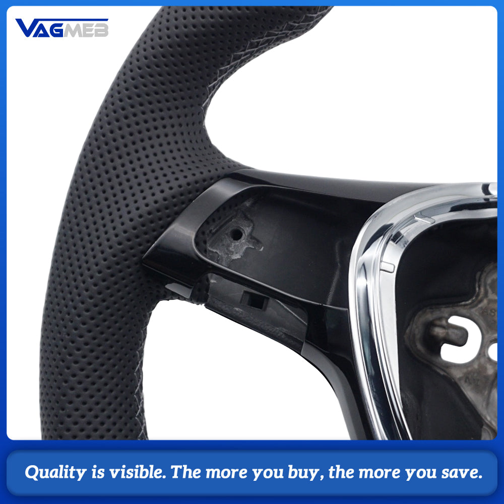 Carbon Fiber Sport Steering Wheel Semi‑Perforated Leather Grey Contrast Stitching White Center Mark Buttons Not Included For VW Transporter T6