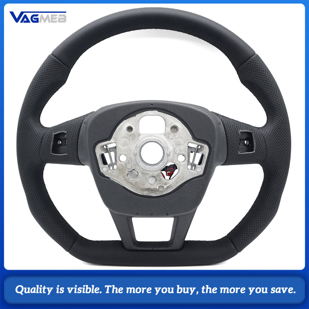Suitable for Audi A6 C8 A7 perforated leather baking black sports flat bottomed steering wheel With heating function, multifunctional