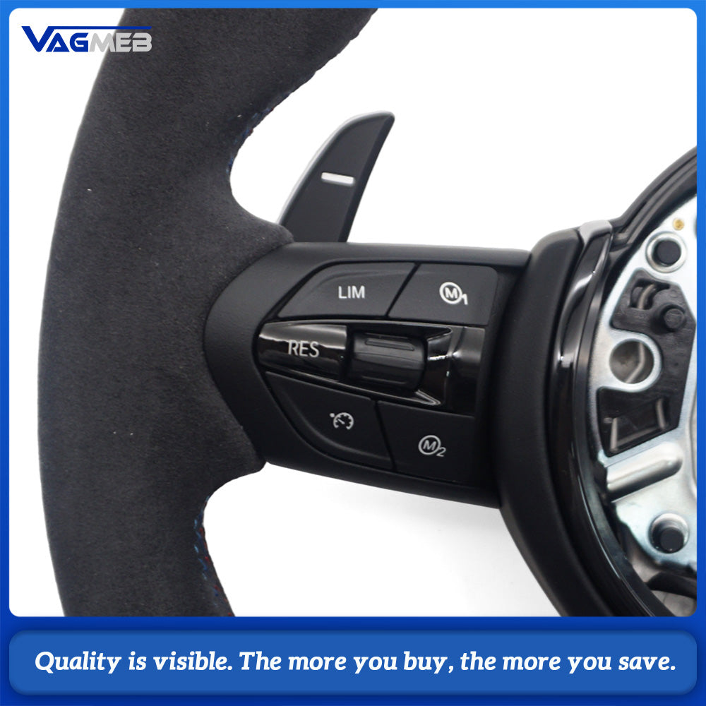 M Sport Steering Wheel For BMW 3 Series F30 G20, Half Alcantara, M Color Stitching, Tri-Color Center Mark, Flat Bottom