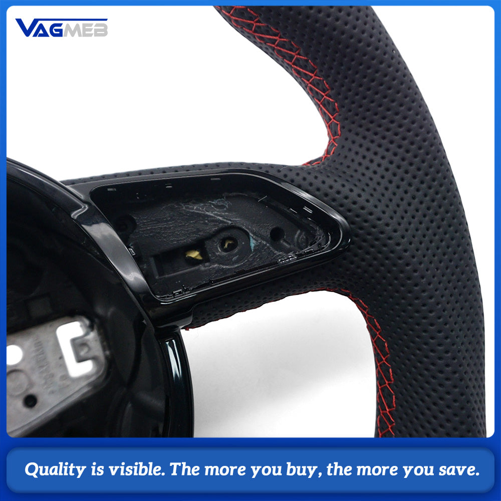 For Audi A4 B8 Contoured Steering Wheel Base, Semi Perforated Leather with Red Contrast Stitching, Black Position Mark, Sport Modification Steering Wheel Base