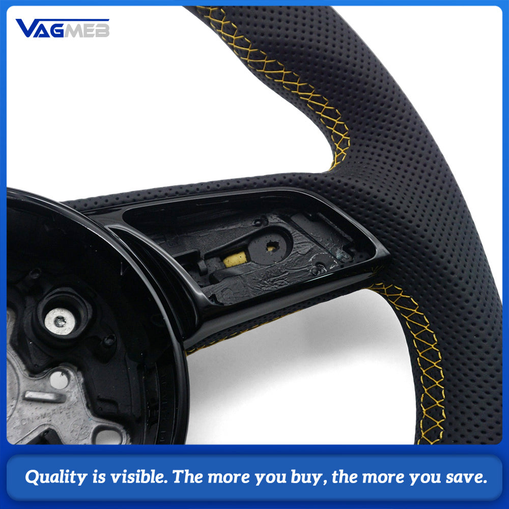 ellow Perforated Leather Half Alcantara Steering Wheel For Audi A4B9