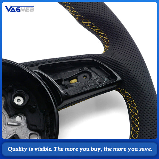 ellow Perforated Leather Half Alcantara Steering Wheel For Audi A4B9