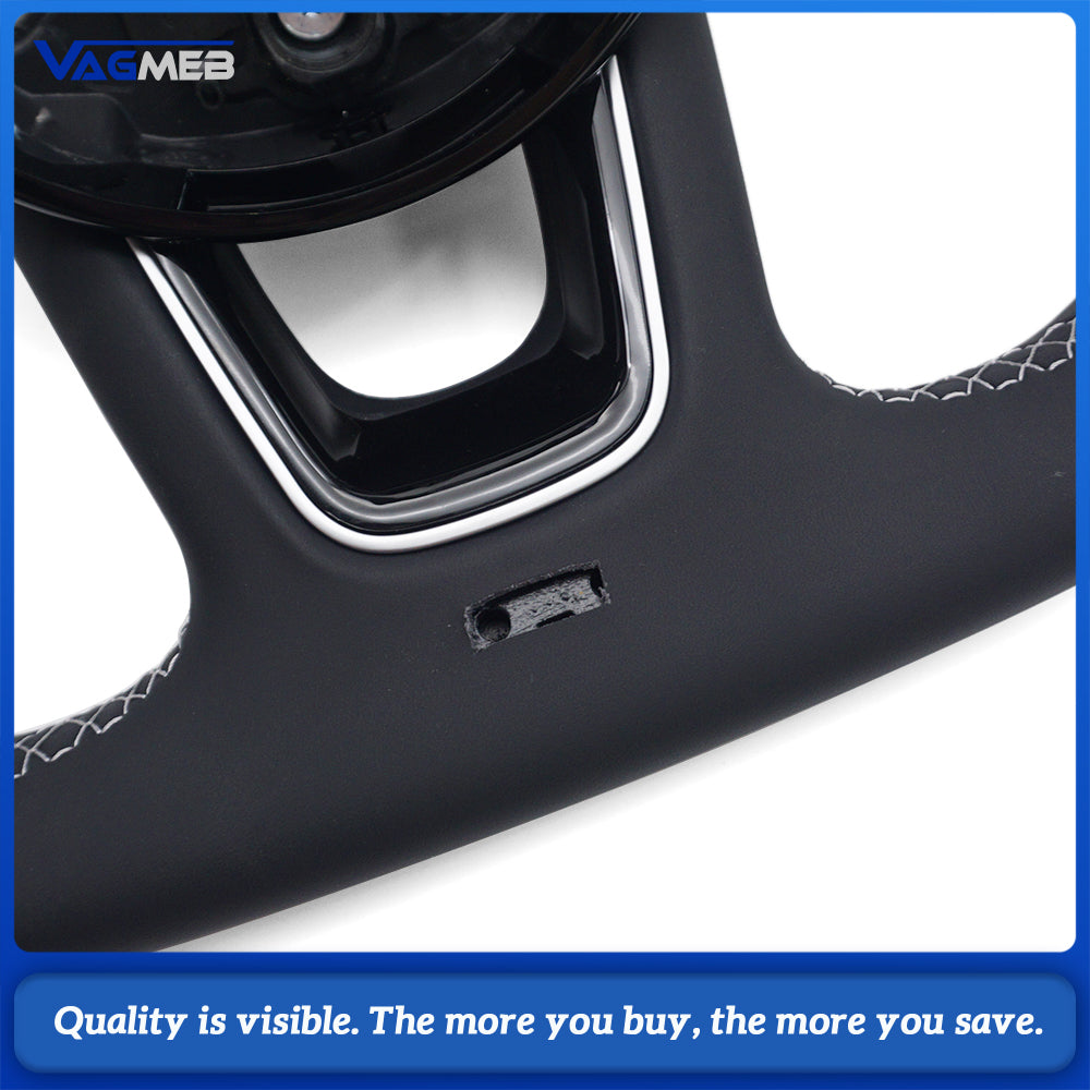 Car Half Perforated Leather Steering Wheel White Stitch Heated Function No Buttons No Paddle Shifters For Audi A4 B9 Modification