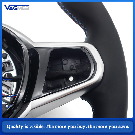 CS Sport Full Nappa Leather Steering Wheel M Tri Color Stitch Blue 12 O'clock Marker With Vibration Lane Alert Heating Hands Off Detection Emulator For BMW 5 Series G30 G31