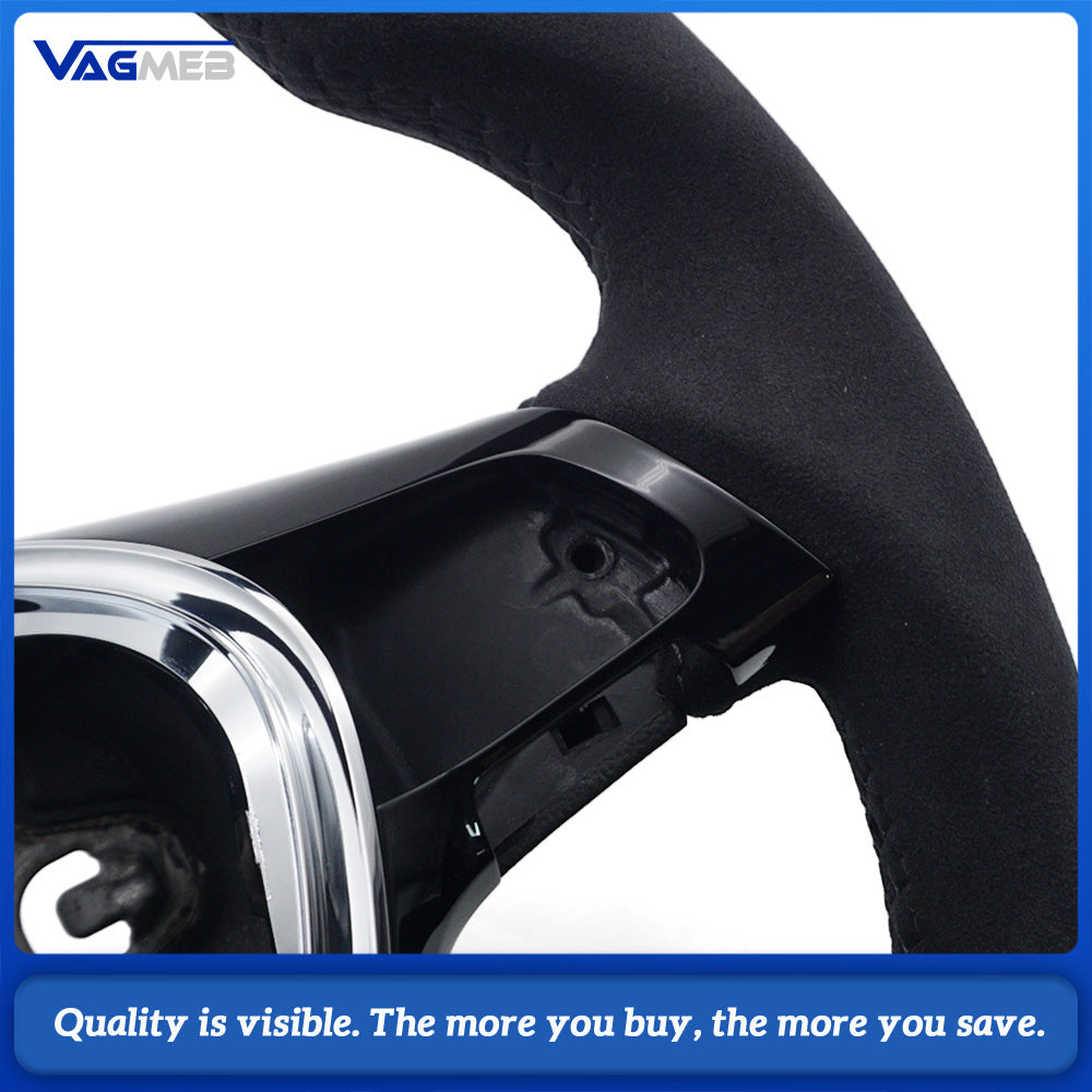Car Half Suede Alcantara Steering Wheel Black Stitching With Blue Center Marker Replacement For VW T6