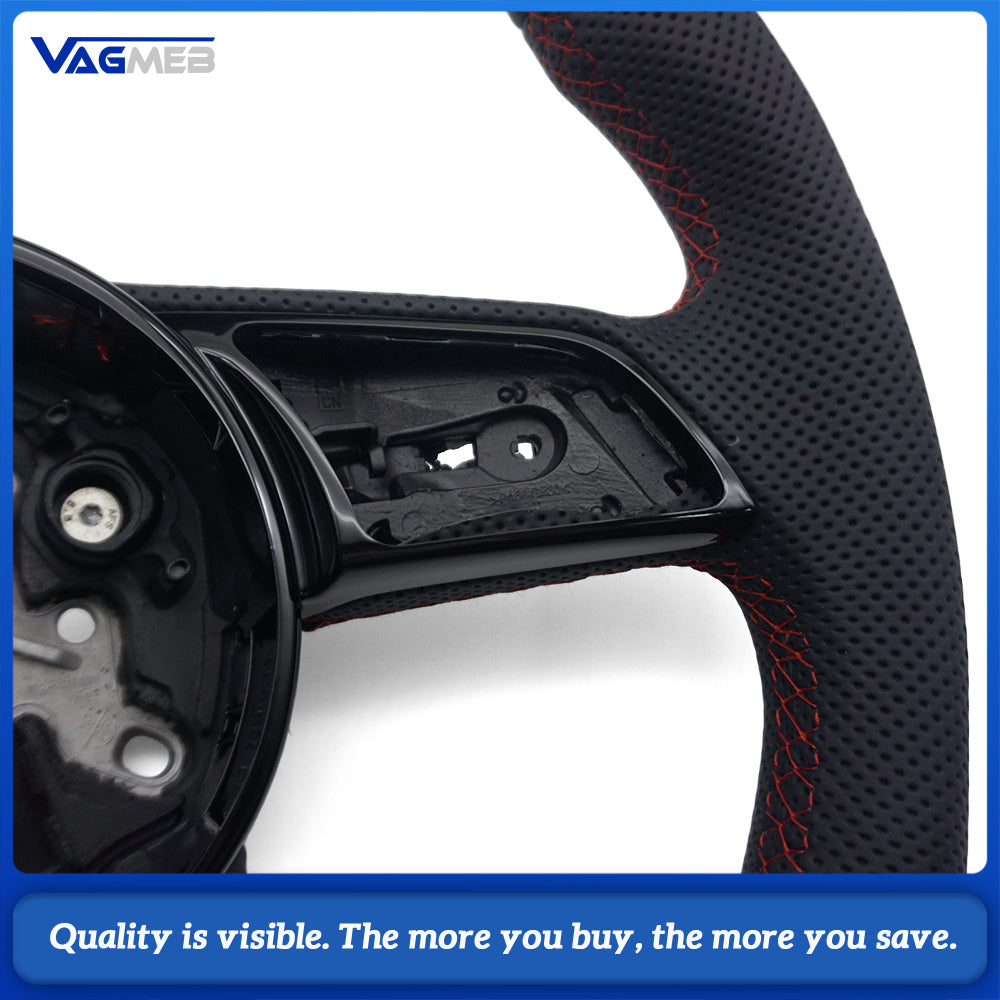 For Audi A4 B9 RS Sport Steering Wheel With Heating Function Red Contrast Stitch Without Paddle Shifter