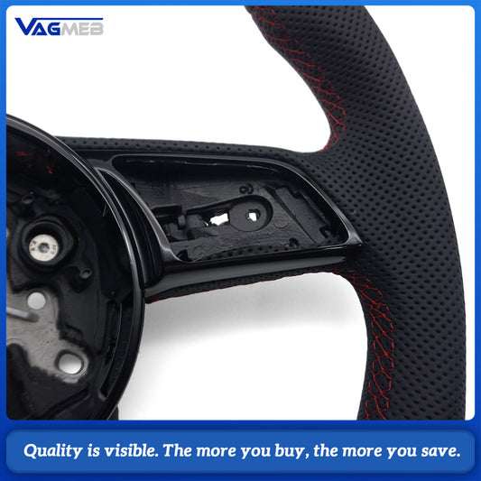 For Audi A4 B9 RS Sport Steering Wheel With Heating Function Red Contrast Stitch Without Paddle Shifter
