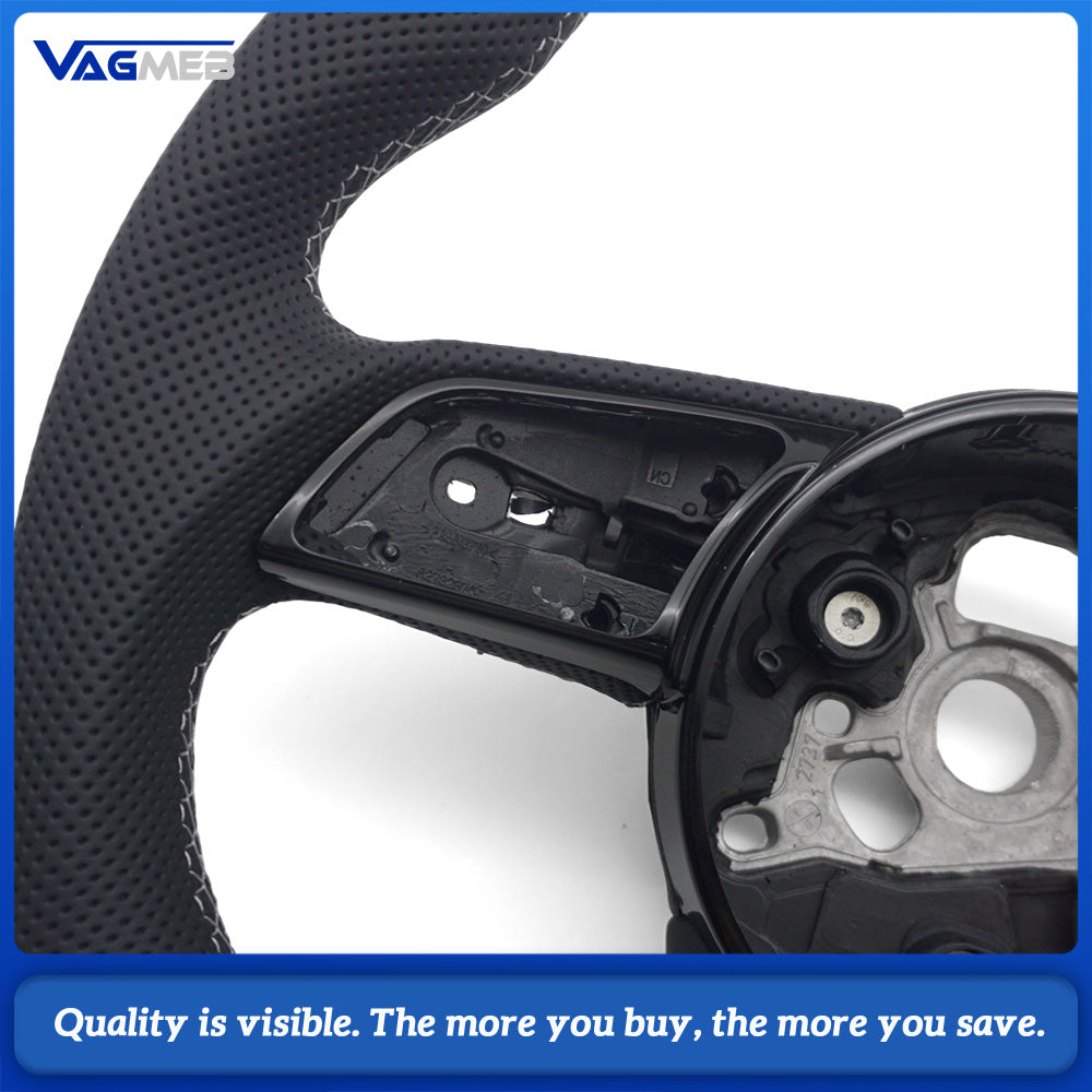 For Audi A4 B9 RS Sport Steering Wheel Half Punch Leather White Contrast Stitch Black Alignment Mark