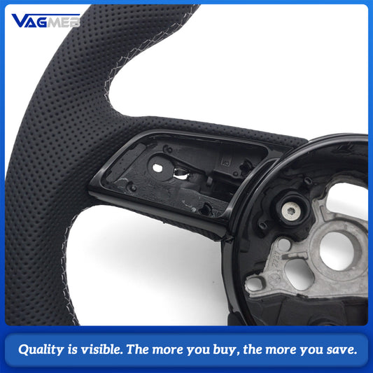 For Audi A4 B9 RS Sport Steering Wheel Half Punch Leather White Contrast Stitch Black Alignment Mark