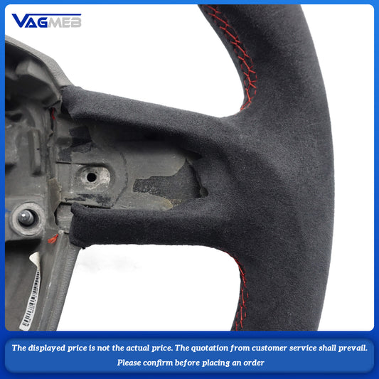 Half-grain leather perforated red thread black reverse logo steering wheel For Audi A3 2008