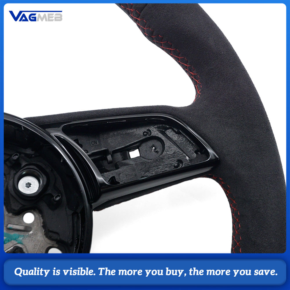 For Audi A4 B9 Full Alcantara Steering Wheel With Red Stitching, Without Control Buttons And Shift Paddles Retrofit