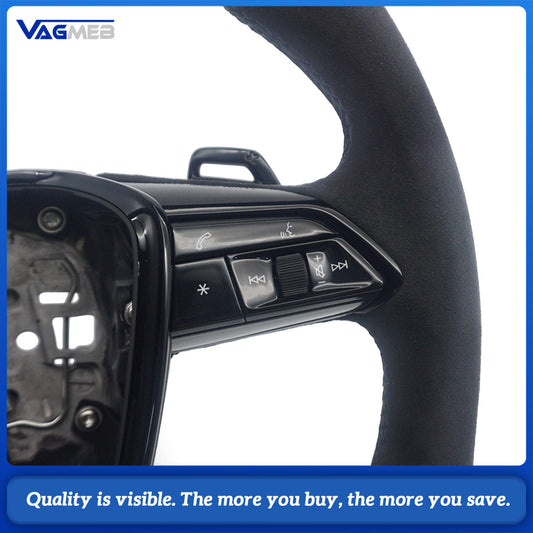 Matte Real Carbon Fiber Steering Wheel Half Alcantara Suede Black Stitch RS Badge With Multifunction Buttons Paddle Shifters Heated Fit Audi A6 C8 S6 RS6