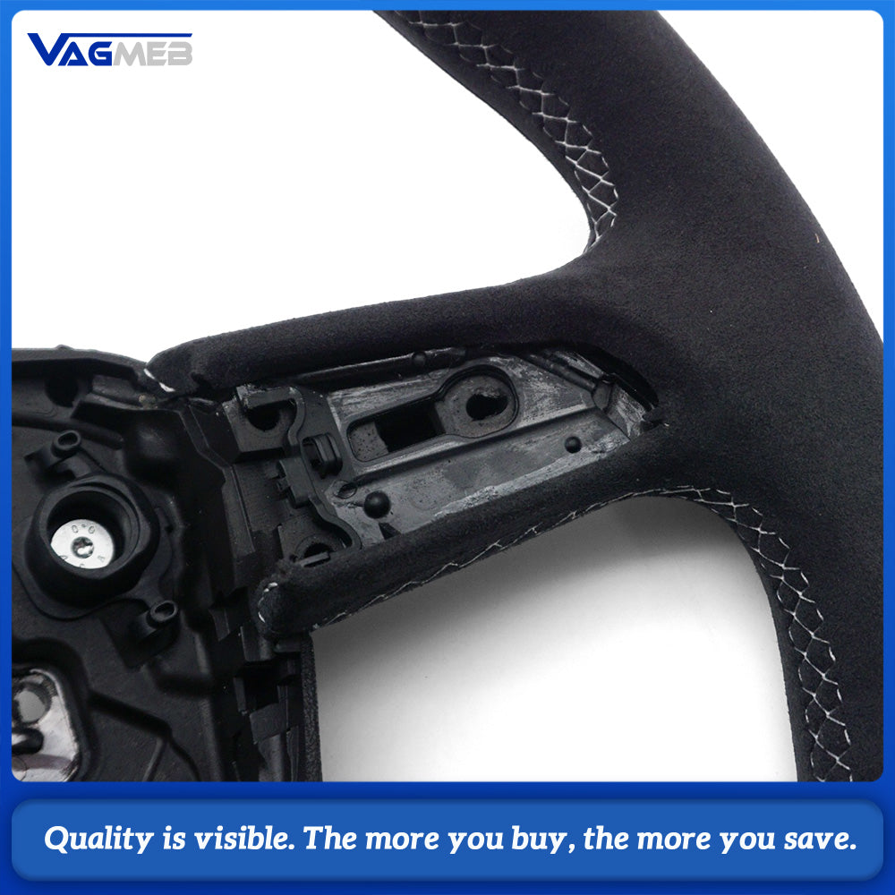For Audi Q5L FY Sport D-shaped Steering Wheel Real Gloss Carbon Full Suede White Sewing Built-in Heating Function