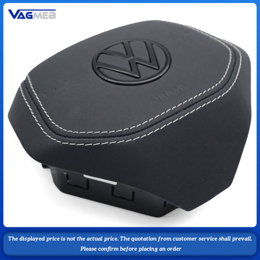 Dyed red thread Steering wheel airbag cover multifunction steering wheel  For VW Golf MK8 Leather White Line