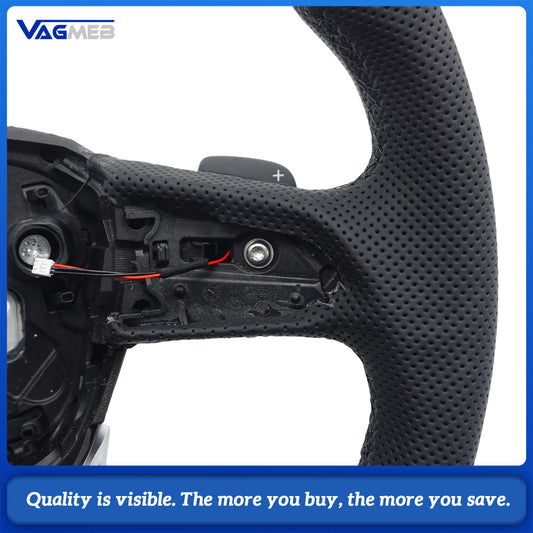 For Audi Q5 FY Q7 4M Q8 fully perforated leather with black stitching, flat bottomed sports steering wheel with heating