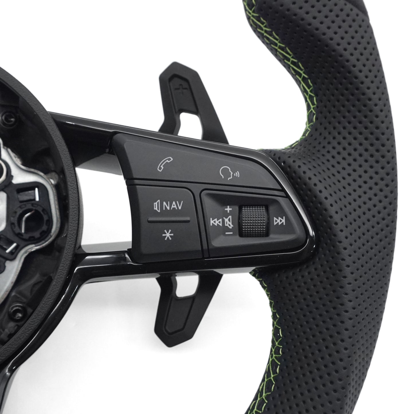 For Audi A4 B9 Matte Carbon Fiber Sports Steering Wheel Green line - Green positive mark