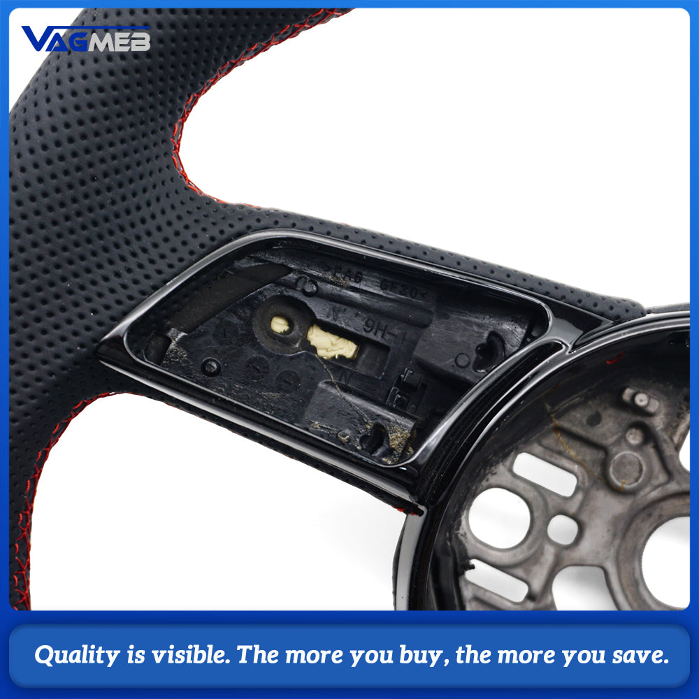 For Audi A3L S-line Half Perforated Steering Wheel Red Stitching No Paddle No Buttons