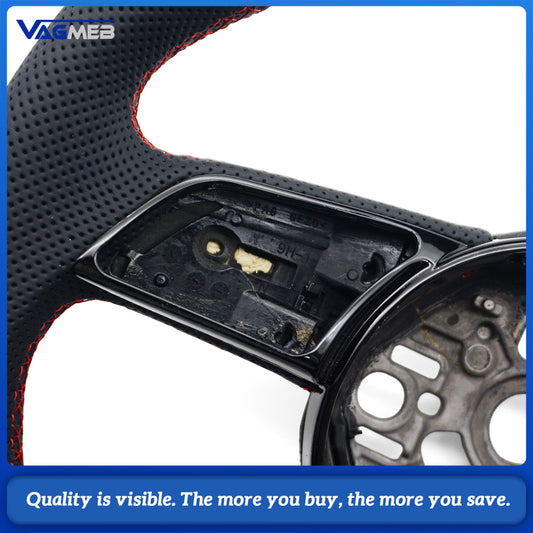 For Audi A3L S-line Half Perforated Steering Wheel Red Stitching No Paddle No Buttons