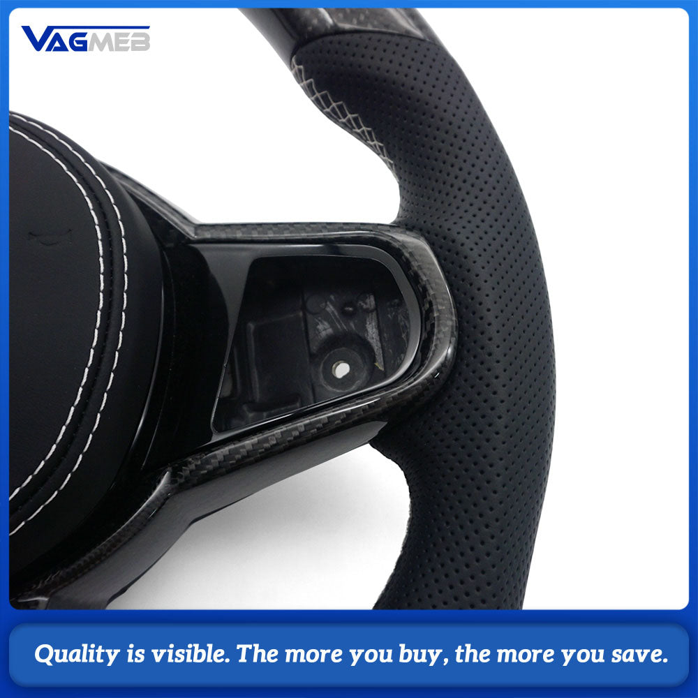 For BMW G20 3 Series CS Racing Steering Wheel Bare Skeleton Base Half Perforated Nappa White Sew Carbon Frame White Carbon Shift Paddle Replacement Wheel