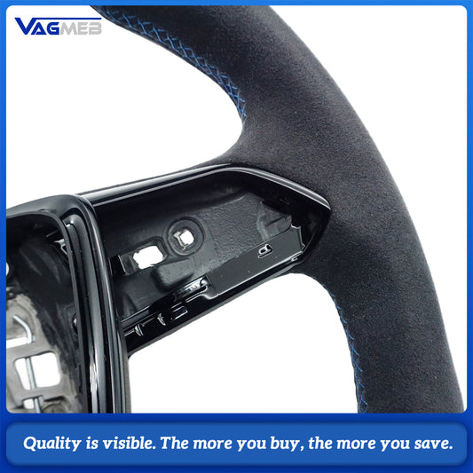 Matte carbon fiber Alcantara  blue linestitching  steering wheel For Audi A6 A7 C8