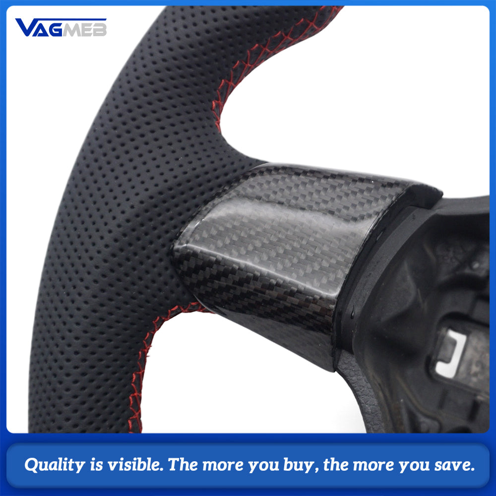 Car Carbon Fiber Half Perforated Steering Wheel Red Stitching Red Center Marker Racing Steering Wheel Replacement For VW Golf 6 MK6