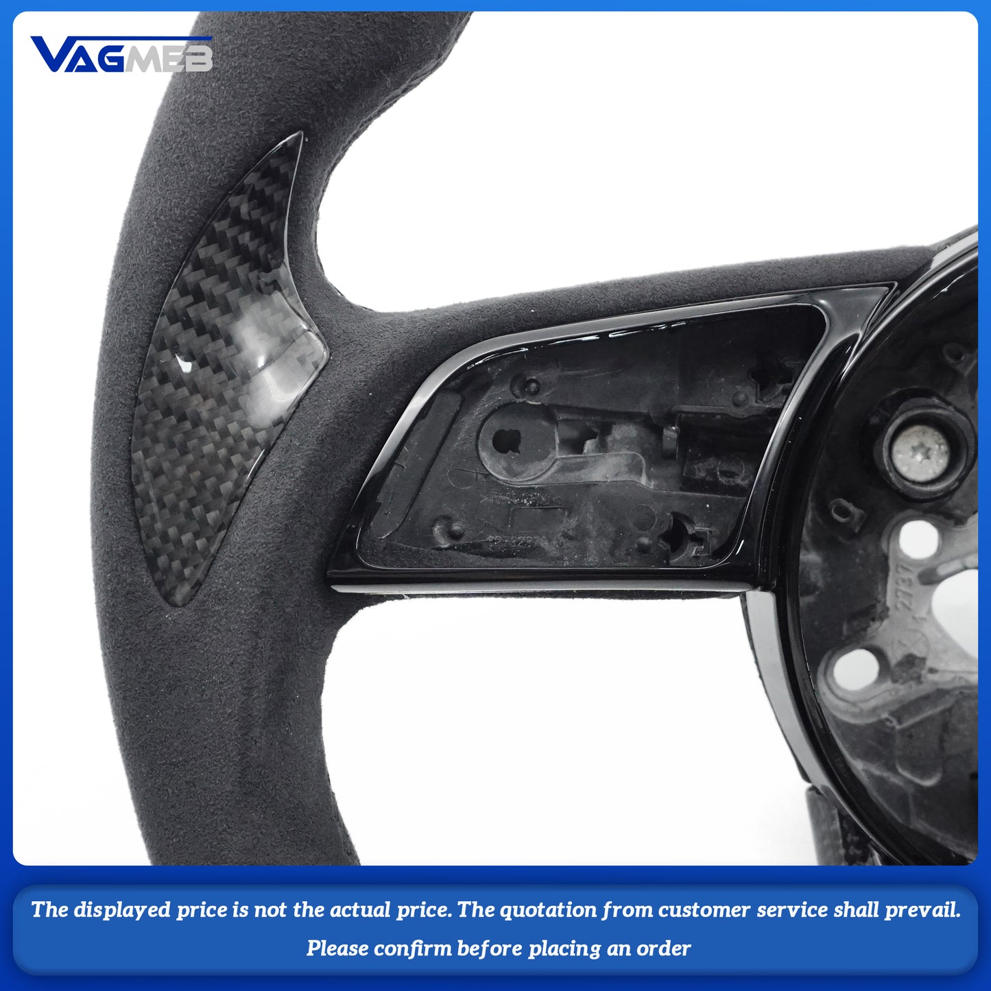 For Audi A4 B9  black Stitching Carbon Fiber Perforated Leather Steering Wheel Base