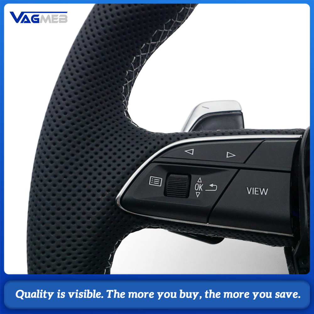 Car Full Perforated Steering Wheel Light Gray Stitching With Multi-function Buttons Paddle Shifters Heated Function  For Audi Q5L