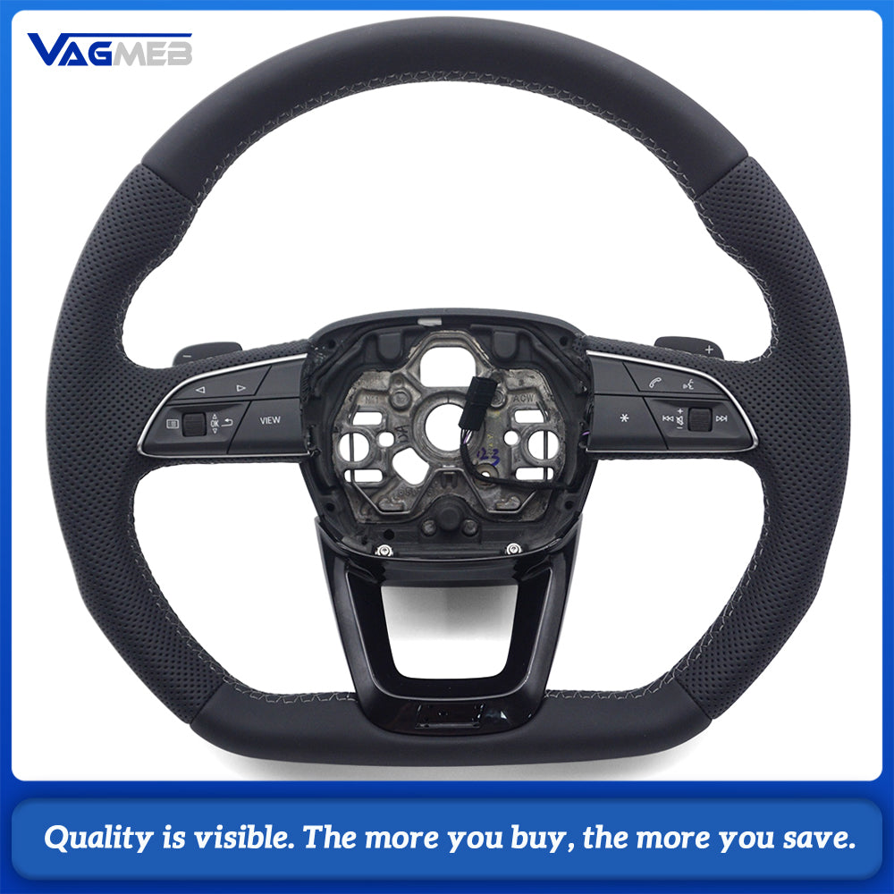 Car Gloss Black Half Perforated Steering Wheel Original Gray Stitching With Hands Off Sensor Buttons Paddle Shifters Without Heating For Audi Q3