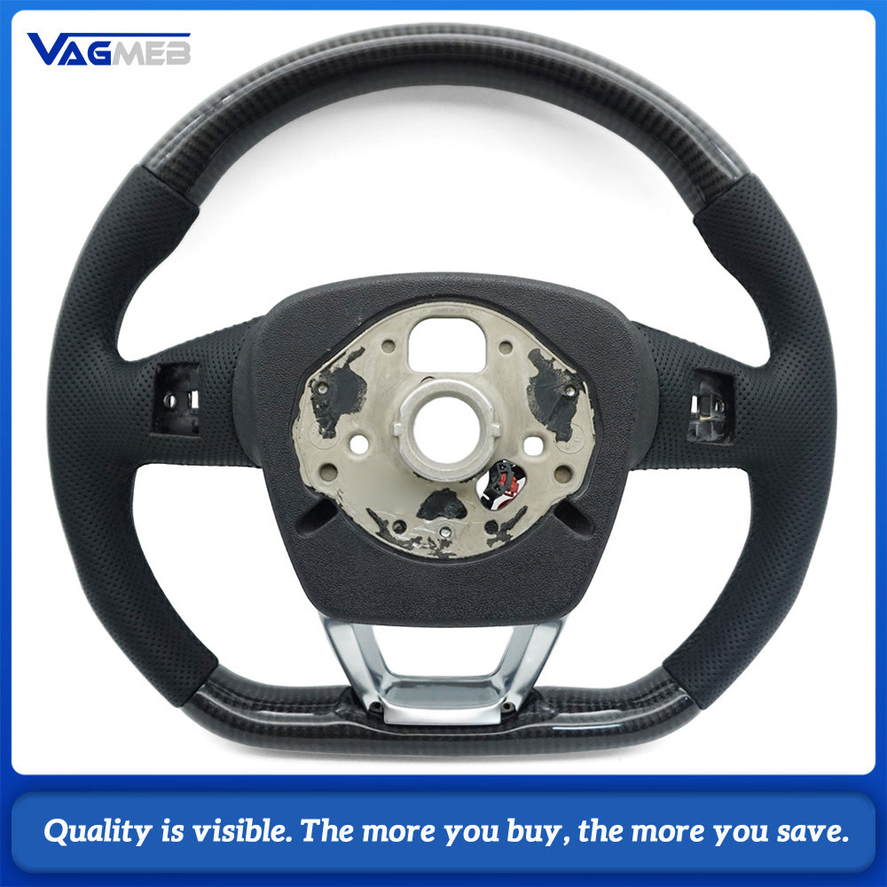 Suitable for Audi Q5 S model carbon fiber semi-perforated white line steering wheel base With heating function without paddles and buttons
