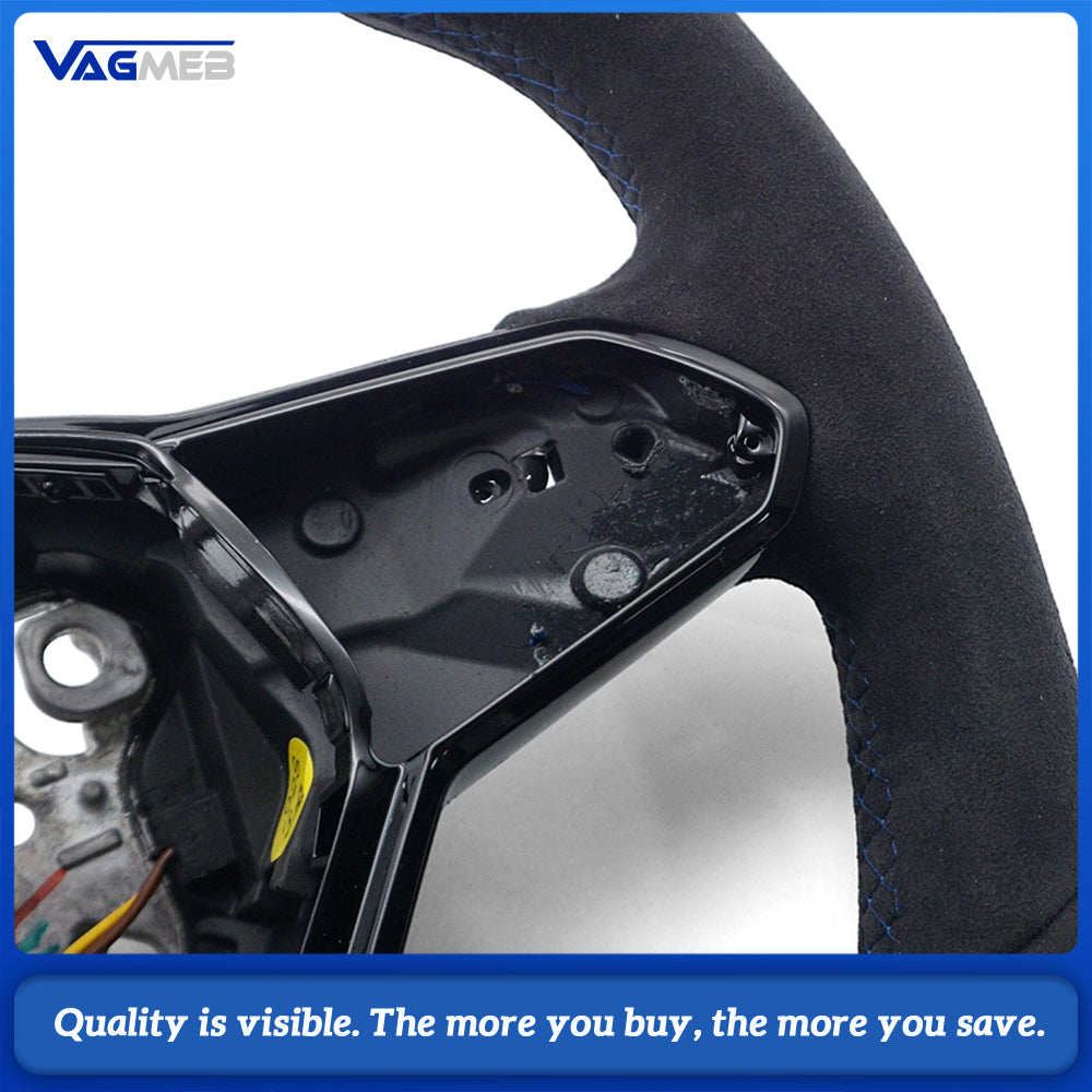 For VW Golf MK8 Full Alcantara Sport Steering Wheel, Blue Contrast Stitching, Blue Position Mark, Car Interior Modification Steering Wheel