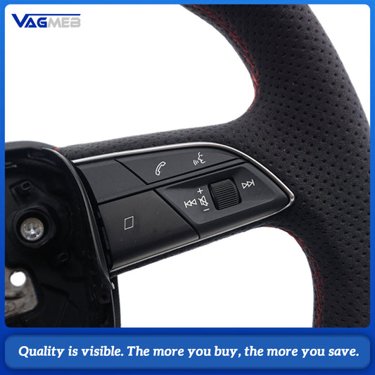 For Audi Q5 Full Suede Steering Wheel  ABT Logo, Red Stitching, Heated, RS Buttons