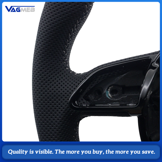 Car Half Perforated Steering Wheel Silver Stitching Without Control Buttons And Paddle Shifters Replacement For Audi A6 C7