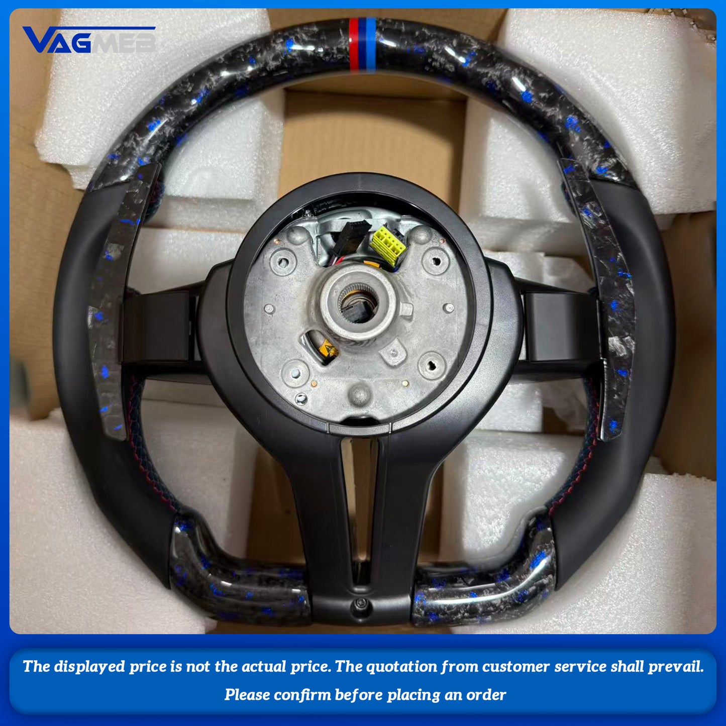 For BMW 1 3 5 e x Series custom blue forged carbon fiber half perforated leather steeringwheel with carbon paddle