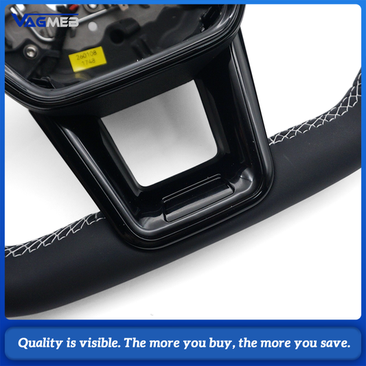 Car Half Perforated Leather Steering Wheel Gray Stitching Gloss Black Frame Heated Function Without Buttons Paddle Shifters Replacement For Audi A6 C8