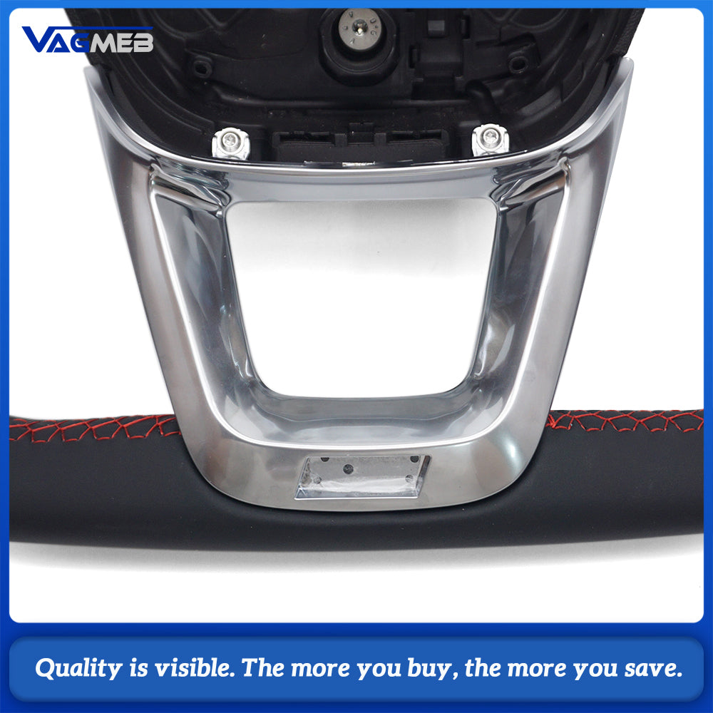 For Audi Q5L Semi Perforated Leather Steering Wheel Red Stitching Without Control Buttons & Shift Paddles Retrofit