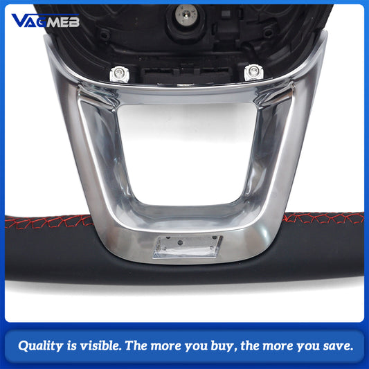 For Audi Q5L Semi Perforated Leather Steering Wheel Red Stitching Without Control Buttons & Shift Paddles Retrofit