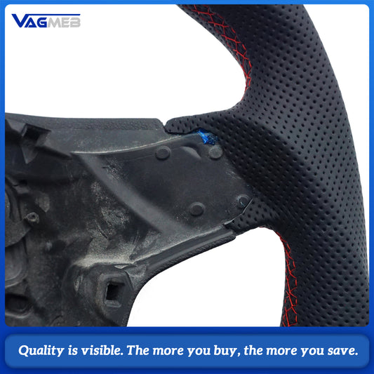 Leather perforated flat bottomed power steering wheel for VW Golf 6 MK6 GTI GTD R R-Line, Car Accessories